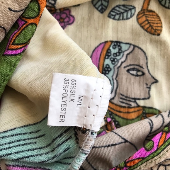 Tree of Life Silk Blouse Middle East Levant Persia Lady Birds Gold Copper Studs - Picture 8 of 8